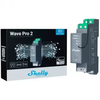 Cietvielu relejs Shelly Wave Pro 2 2 kanālu 25 A 110–240 V DIN-sliedes, 868,4 MHz