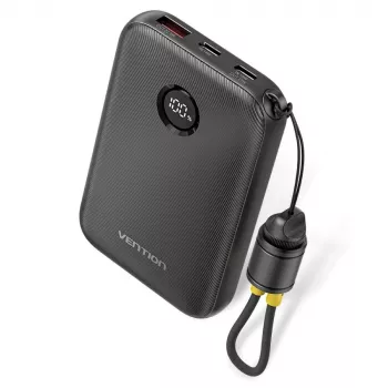 Ārējais akumulators Vention FKAB0-C 10000 mAh, 2× USB-C + 1× USB-A, 22,5 W, melns