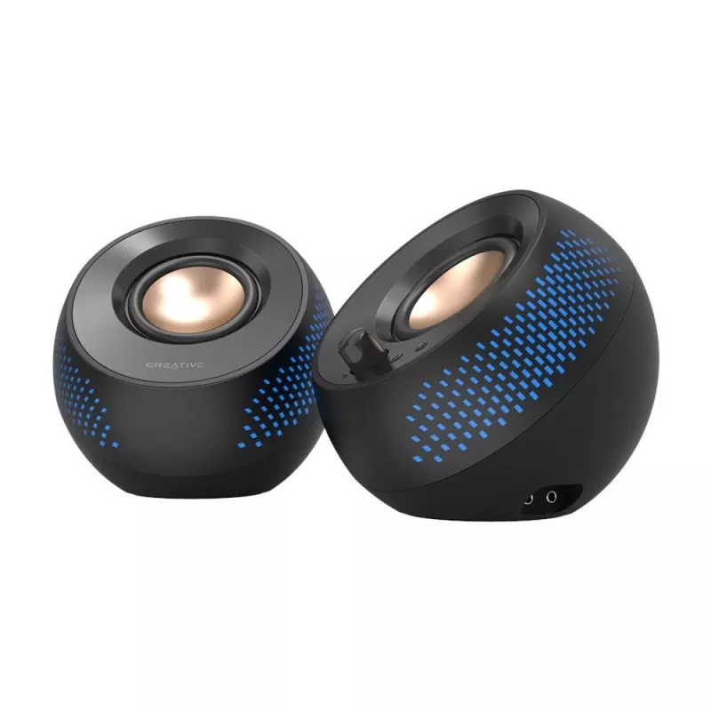 CREATIVE Pebble X 2.0 USB-C datora skaļruņi ar regulējamu RGB apgaismojumu, Bluetooth 5.3, USB audio, līdz 15 W RMS jaudai, PC un Mac