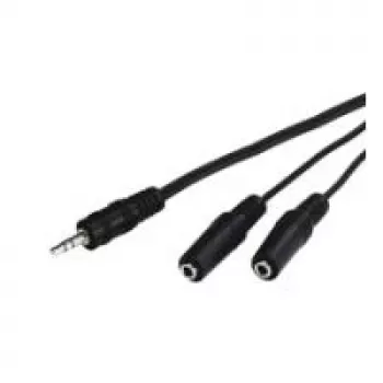 Wentronic Goobay 3,5 mm ligzdas adaptera kabelis, melns, 0,2 m – 3,5 mm ligzdas spraudnis (3 kontaktu, stereo) > 2x 3,5 mm ligzdas kontaktligzda (2 kontaktu, mono) (50465)
