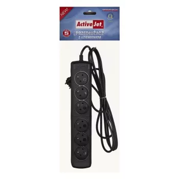 Strāvas sadalītājs ActiveJet 6GNU - 3M - C, 6 ligzdas, E tips, 3 m kabelis, 10 A, melns