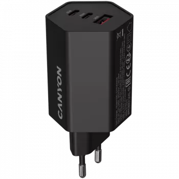 CANYON Lādētājs HEXAGON 65 GaN 65W 2xPD 1xQC EU Melns (CND-CHAHEX65B)