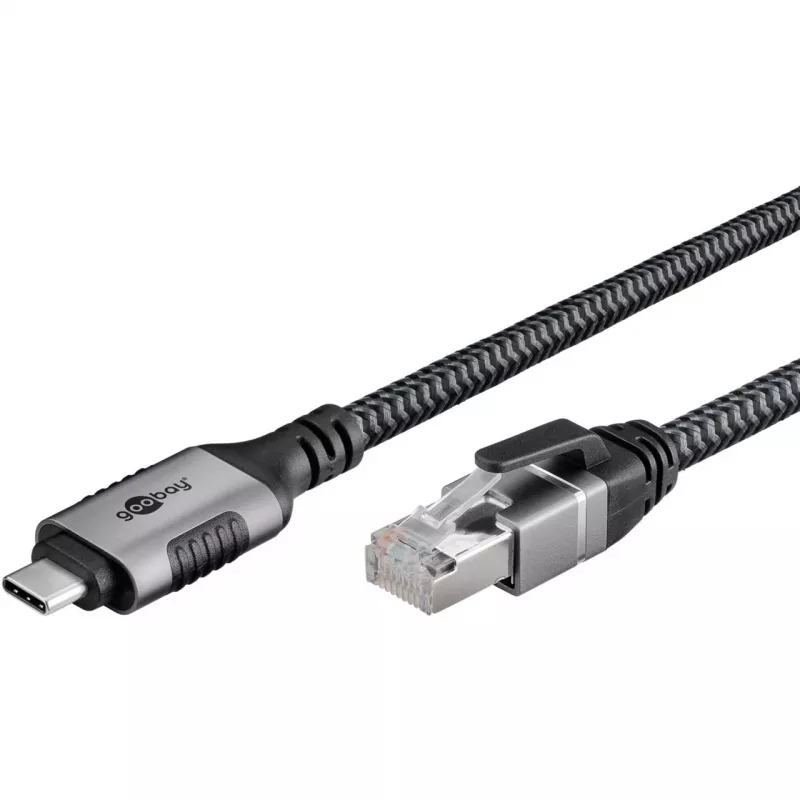 Wentronic goobay - Tīkla kabelis - 24 kontaktu USB-C (vīriešu) uz RJ-45 (vīriešu) - 1,0 m - 6 mm - FTP - CAT 6 - USB 3,1 - pīts kabelis - Melns, Sudrabs (70696)