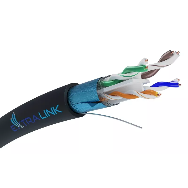 Tīkla kabelis Extralink vītā pāra CAT6 FTP (F/UTP) V2 āra lietošanai 305M melns