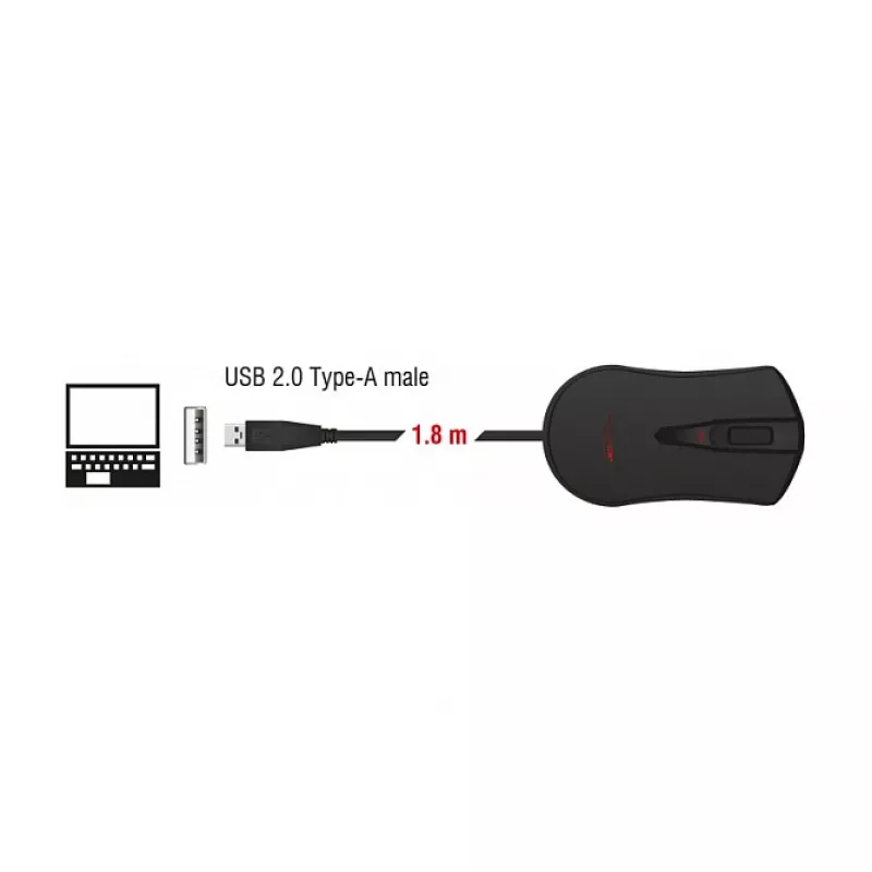 Spēļu pele DeLOCK 12531, piemērota abām rokām, USB Type-A, optiskā, 4800 DPI
