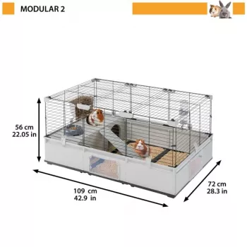 Būris FERPLAST Modular 2 trušiem un jūrascūciņām 109x72x56 cm, metāla, pelēks, stieņu atstatums 23 mm