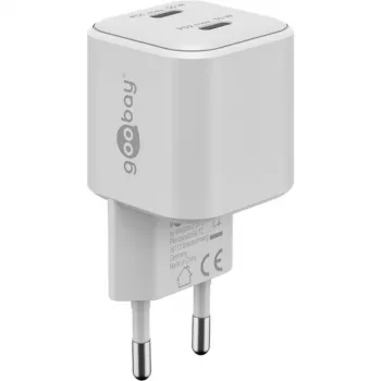 USB-C Dual-Fast lādētājs Nano, PD, GaN, 35 W (balts, 2x USB-C, Power Delivery 3.0)