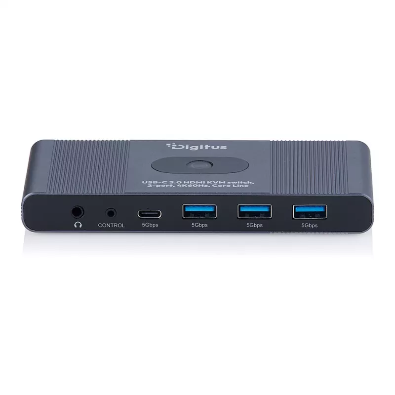 KVM slēdzis DIGITUS USB-C 3.0 HDMI 2 portu 4K60Hz, USB-C/USB-A, alumīnijs, 135×60×30 mm