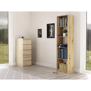 Biroja grāmatu skapis top e shop R50 ARTISAN — Ozola apdare, 5 plaukti, skaidu plātnes karkass
