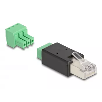 DeLOCK 66607 kabeļa pārveidotājs RJ45 3 kontaktu spaiļu bloks Melns Zaļš