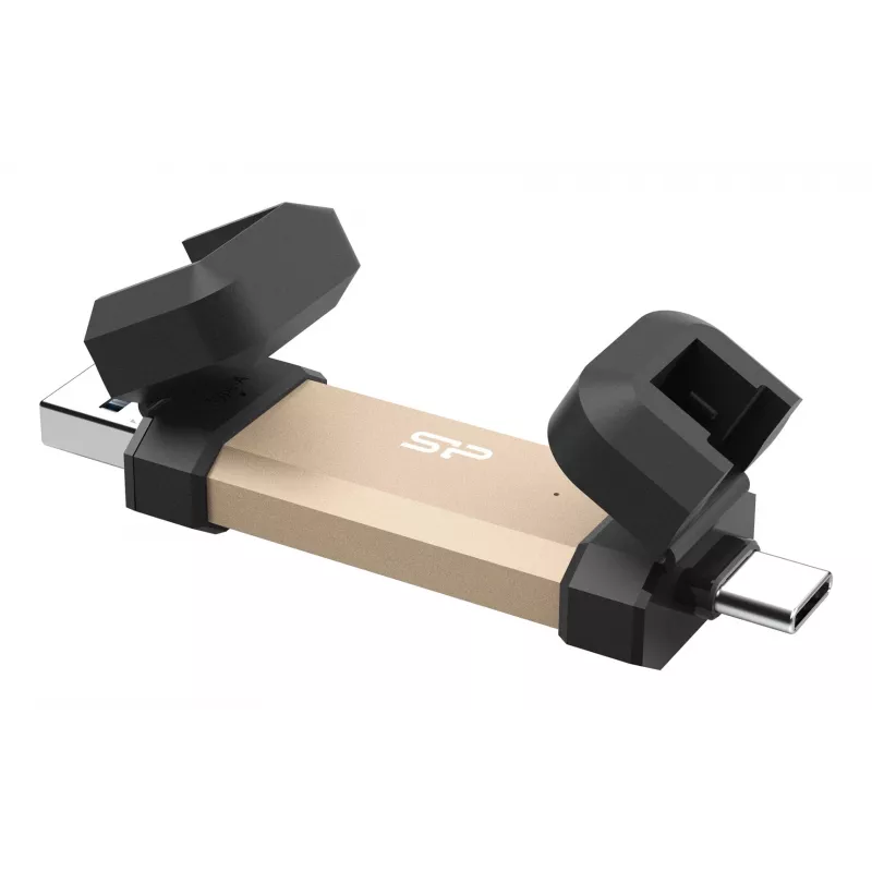 USB zibatmiņa Silicon Power DS72 1 TB, USB 3.2 Gen 2, Type-A un Type-C, alumīnijs/gumijas vāciņš, zelts