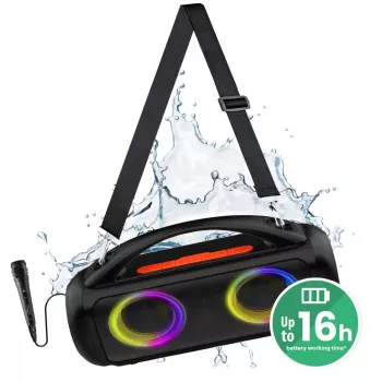 Pārnēsājams skaļrunis MEDIA-TECH MT3184 — Bluetooth 5.3, 60W RMS, IPX5, Li-Ion akumulators 16h, USB-C uzlāde, MicroSD, TWS, mikrofons, tālvadība