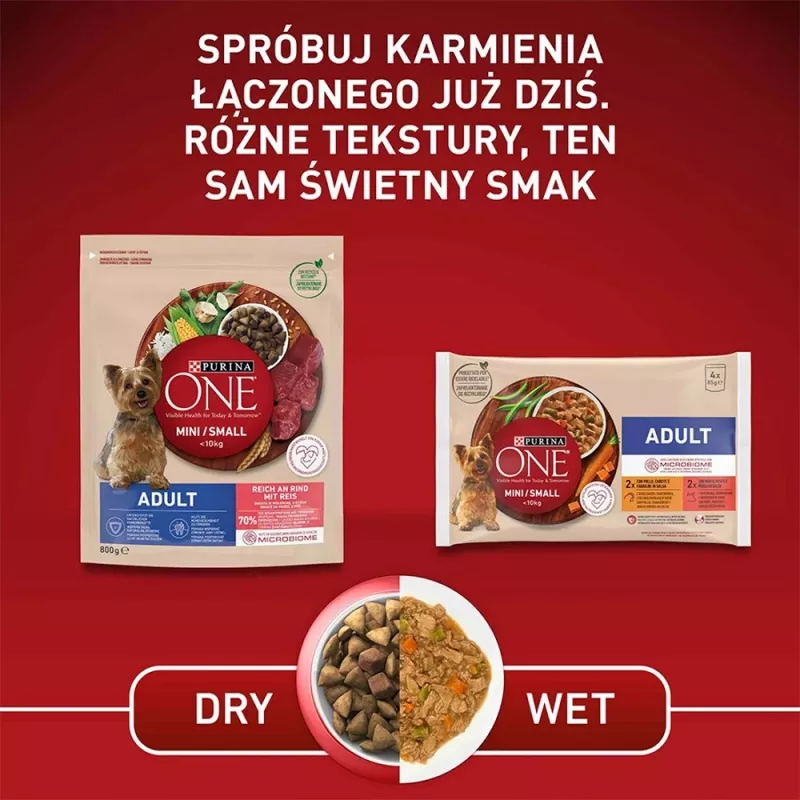 Sausā suņu barība Purina Nestle Mini Adult Beef & Rice 800 g — sausi grauzdiņi maziem pieaugušiem suņiem, 27% olbaltumvielu, 17% tauku