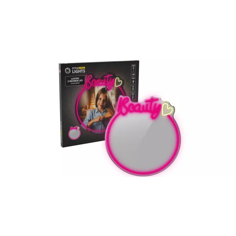 LED Neona spoguļa gaisma MANTA MASNL130PK Style Neon Lights BEAUTY, rozā akcents, dekoratīvs spoguļa apgaismojums