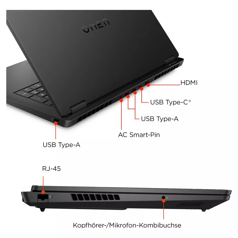 HP OMEN Gaming klēpjdators 17,3 FHD IPS Ryzen AI 7 350 32GB/1TB RTX 5060 144Hz Win11 17-db1476ng - tastatūras izkārtojums var būt vācu