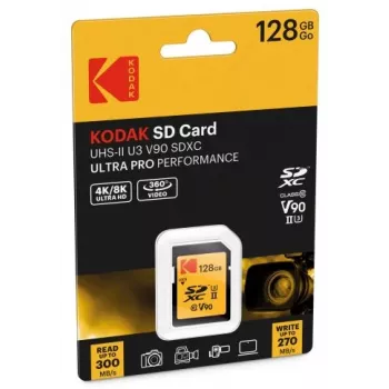 Atmiņas karte Kodak EKMSD128GUHS2V2K SDXC UHS-II 128 GB, lasīšana 300 MB/s, rakstīšana 270 MB/s, U3 V90, Class 10