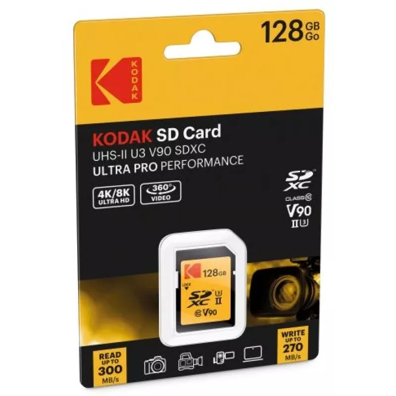Atmiņas karte Kodak EKMSD128GUHS2V2K SDXC UHS-II 128 GB, lasīšana 300 MB/s, rakstīšana 270 MB/s, U3 V90, Class 10