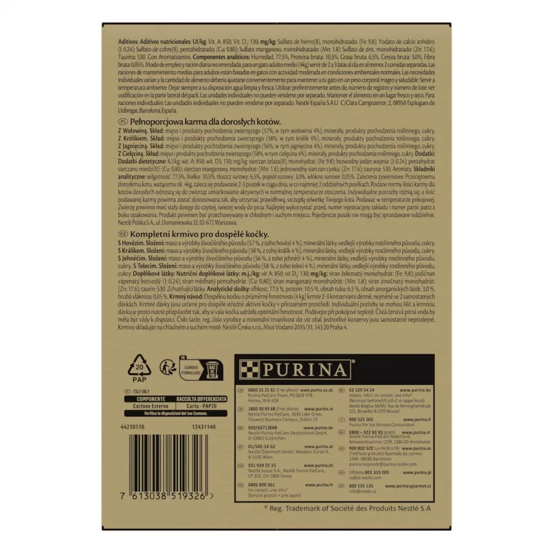 Mitrā kaķu barība Purina Nestlé GOURMET Gold Mus Mix — 96 x 85 g, 4 garšas, pieauguši kaķi, 77,5% mitrums