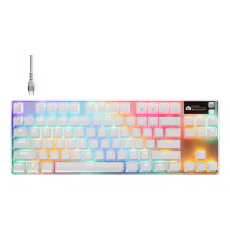 Mehāniskā tastatūra spēlēm TKL STEELSERIES Apex Pro TKL Gen 3 balta — ASV izkārtojums, RGB, regulējami slēdži