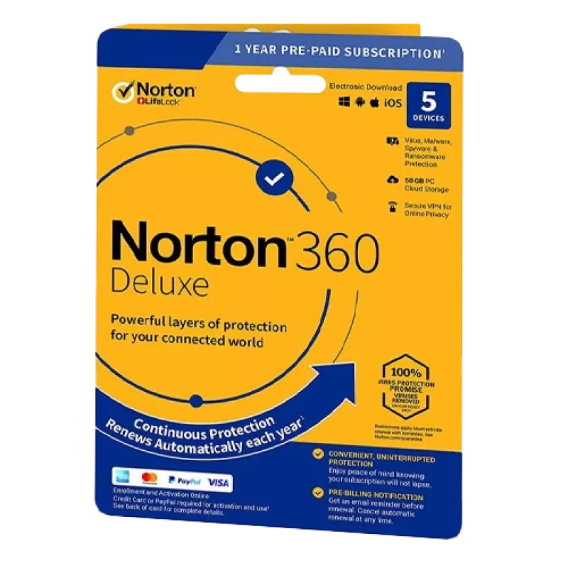Norton 360 Deluxe | 5 ierīcēm | 1 gads | 50 Gb mākoņkrātuve | ES | BEZ ABONEMENTA |