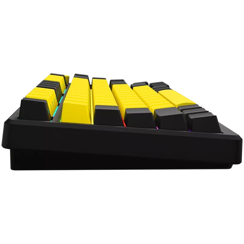 Bezvadu mehāniskā spēļu tastatūra LORGAR KBP7075W — Melna/Dzeltena, EN izkārtojums