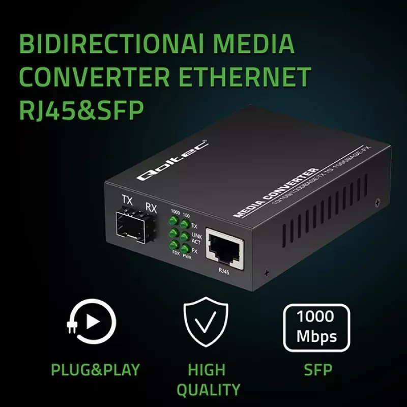 Mediju pārveidotājs SWITCH Ethernet 1x RJ45 1x SFP