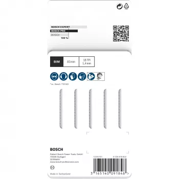 Bosch T 101 AOF Clean for Hard Wood finierzāģa asmeņi, bimetāla, 83 mm, 5 gab.