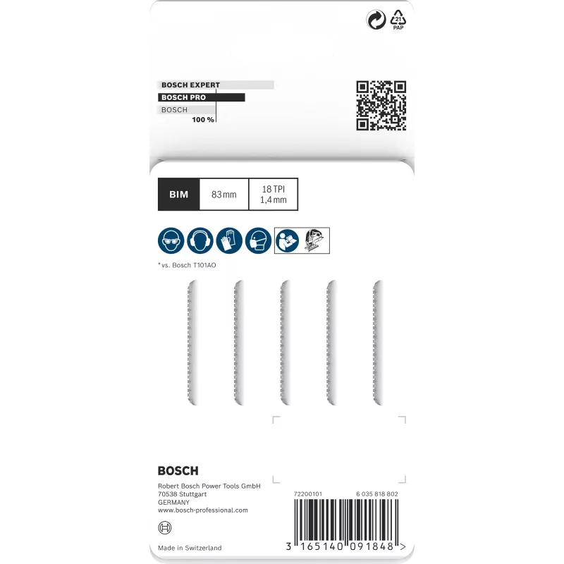 Finierzāģa asmens Bosch T 101 AOF Bimetal 8.3 cm 5 gab.