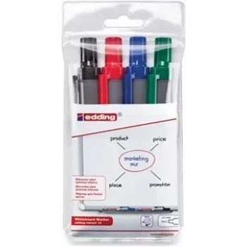 Marker Edding retract 12 4 gab. Bullet tip Melns Blue zaļa Red