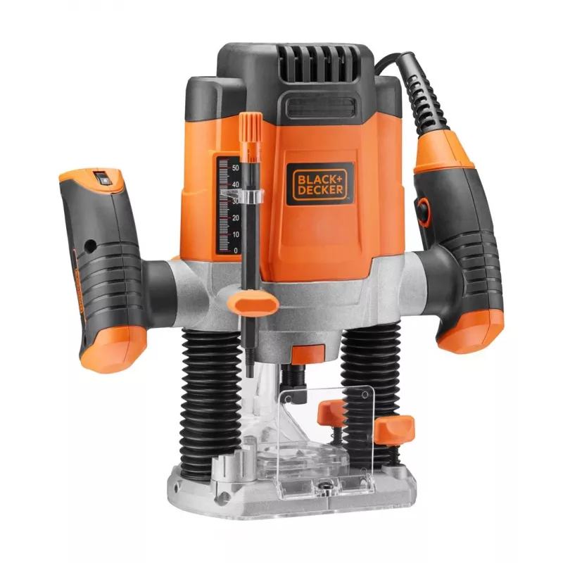 Frēze/apgriešanas iekārta Melns & Decker KW1200EKA-QS — kompakta frēze ar regulējamu dziļuma iestatījumu, ergonomisku dizainu