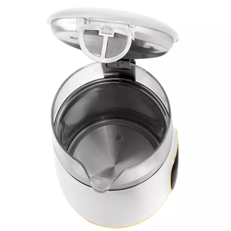 Elektriskā tējkanna Adler AD 1305WG — 1,7 l, 2200 W, stikls/plastmasa, balts/zelta/caurspīdīgs