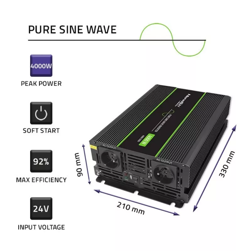Qoltec Monolith strāvas adapteris/invertors Auto 4000 W Melns
