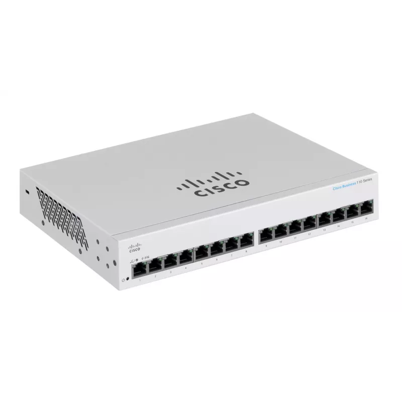 Slēdzis, Cisco CBS110 Nepārvaldāms L2 Gigabit Ethernet 16x RJ-45 (10/100/1000), 1U, 32 Gbps