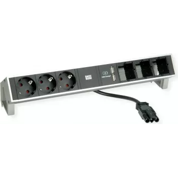 Desk2 3Schuko 3ABD USB lādētājs, nerūsējošais tērauds (902.449)