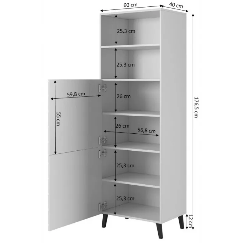 Uzglabāšanas skapis cama meble ABETO 60×40×176.5 cm grafīta/krāsa: spīdīgs grafīts