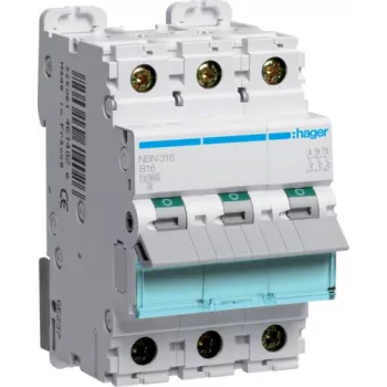 Aizsargslēdzis Hager NBN316 3P, 16 A, 50–60 Hz, 52,3×70×83 mm