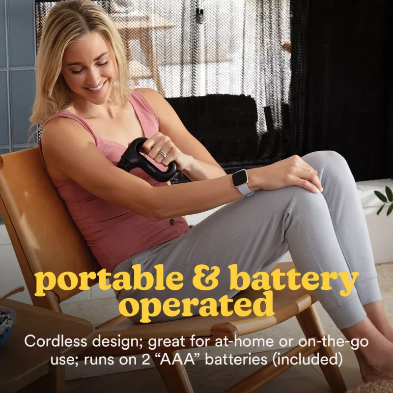 Pārnēsājama vibrācijas masāžas pistole HoMedics HHP-120BK — kompakts uzlādējams perkusijas masieris