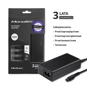 Qoltec 52415 barošanas adapteris, paredzēts Samsung Sony 65 W | 3 spraudņi | + strāvas kabelis