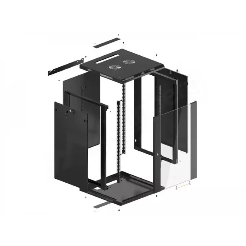 Sienas skapis LANBERG WF01-6618-10B, 18U, 600×600×907 mm, melns, 60 kg