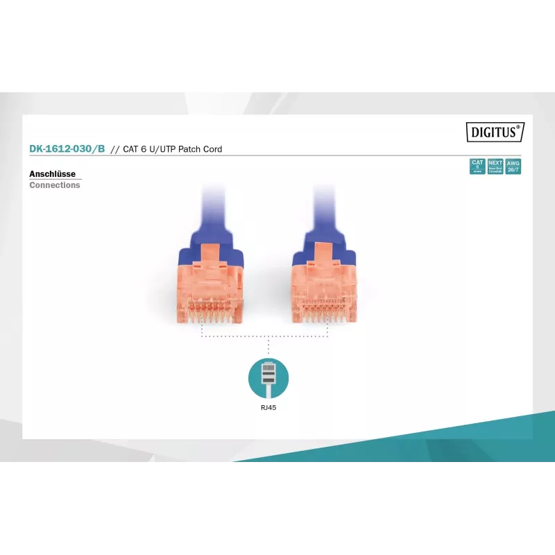 Digitus DK-1612-030/B RJ45 tīkla kabelis, savienojuma kabelis CAT 6 U/UTP B