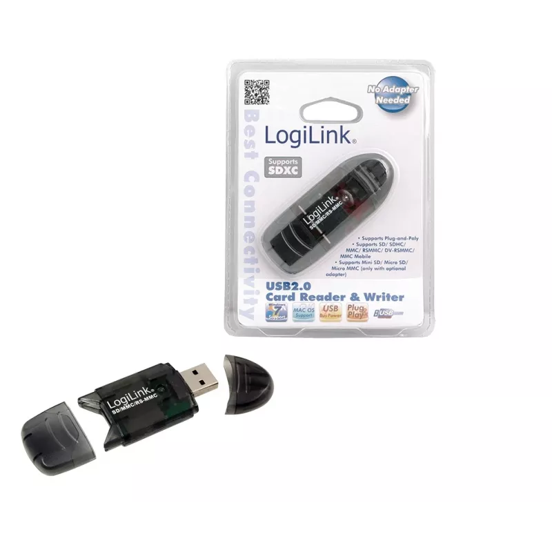 Karšu lasītājs LOGILINK CR0007 USB 2.0 SD/MMC, melns, līdz 480 Mbit/s