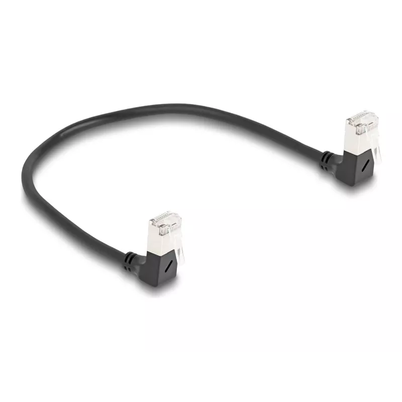 DeLOCK RJ45 tīkla kabelis Cat.6A S/FTP plāns 90° lejupvērsts 0.25 m melns