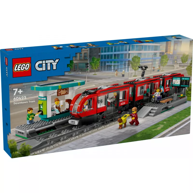 LEGO City pilsētas tramvaja un stacijas lomu spēles būvēšanas komplekts bērniem ar rotaļu tramvaju, dāvana zēniem un meitenēm no 7 gadu vecuma, kuriem patīk transportlīdzekļi