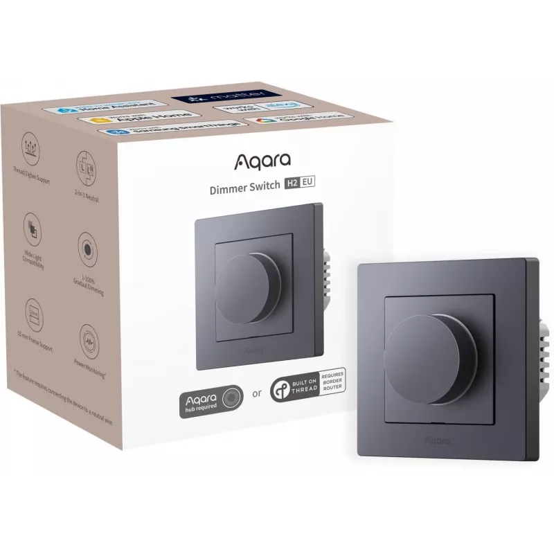 Aqara H2 EU rotējošais gaismas slēdzis pelēks — rotējoša vadība, BLE, 86×86×55,5 mm