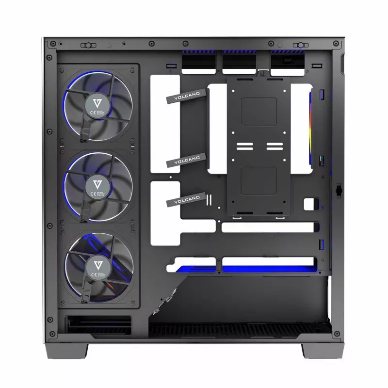 PC korpuss MODECOM Volcano Stellar 5F ATX Midi Tower, rūdīts stikls, 5 iepriekš uzstādīti ventilatori, USB‑C, atbalsta microATX/ATX, maks. GPU 420 mm, CPU dzesētāja augstums 175 mm