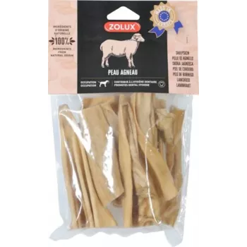 Suņu gardumi ZOLUX Lambskin 200 g — dabīgi jēra ādas kociņi pieaugušiem suņiem, bez graudiem, bez lipekļa