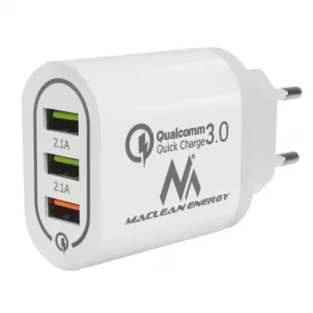 MACLEAN MCE479W sienas lādētājs — 3 portu USB ātrais lādētājs, 18 W kopējā jauda
