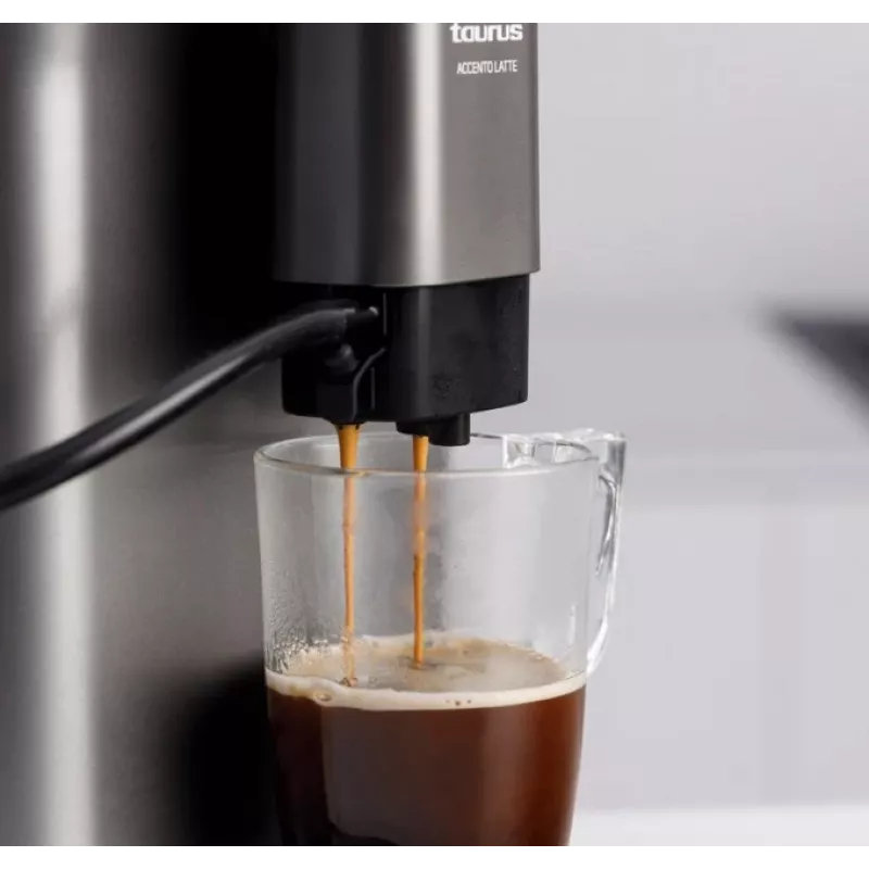 Espresso automāts Taurus Accento Latte, pilnībā automātisks, iebūvēta dzirnaviņa, 1,5 L ūdens tvertne, kafijas pupiņu ievade