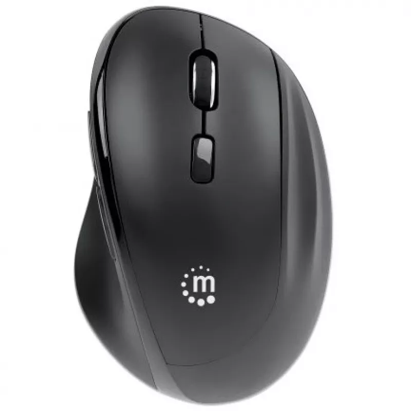 Manhattan Ergonomic Wireless pele, Right Handed, Adjustable 800/1200/1600dpi, 2.4Ghz (up to 10m), Six Button with Scroll Wheel, Combo USB=A and USB-C receiver, Melns, AA baterija (included), Three Year Warranty