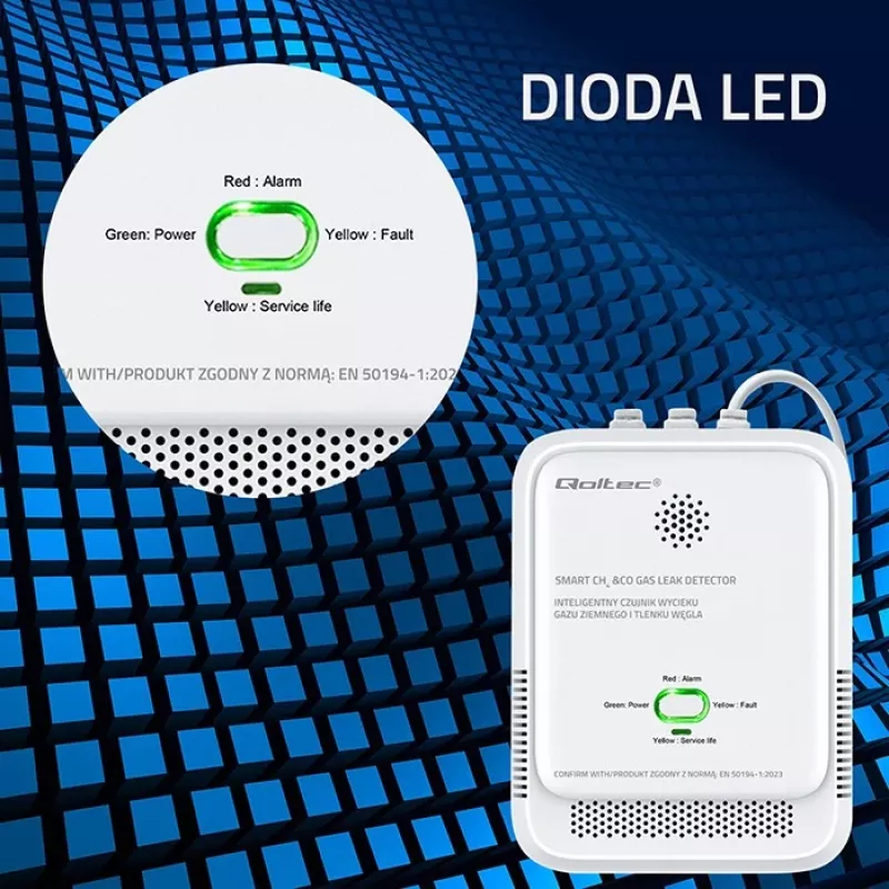 Gāzes noplūdes un oglekļa monoksīda detektors LED